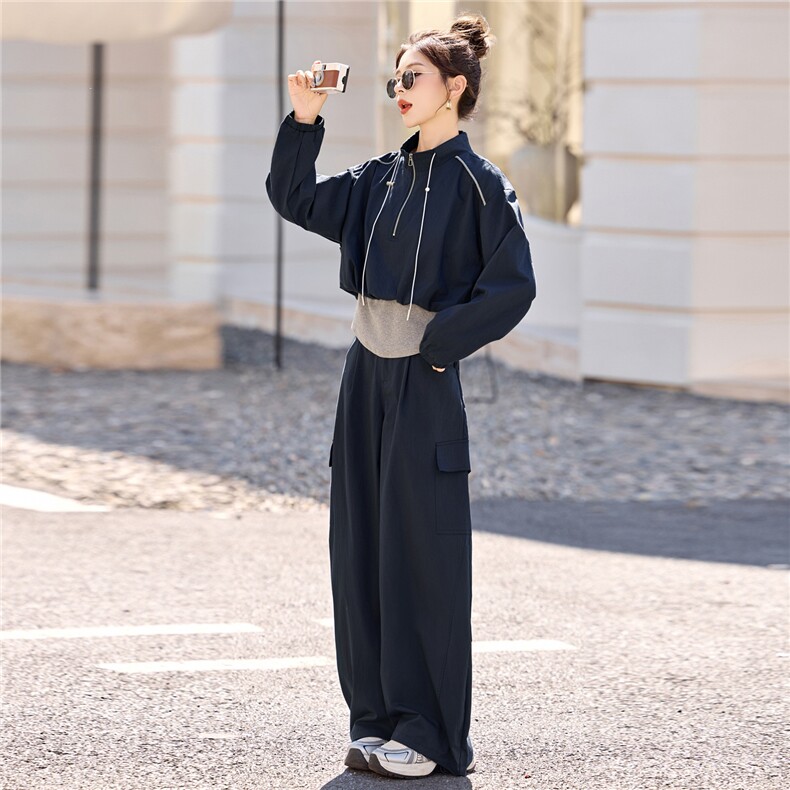 藏青色休闲卫衣套装裙女2025秋季新款上衣半身裙运动风户外两件套,女装套装/套裙,意芙