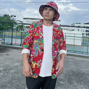XZ01秋文艺男大码宽松西服东北大花潮牌开衫男女风民族特色图片