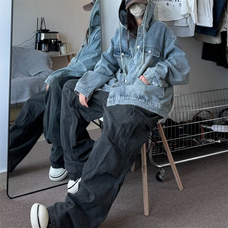 复古做旧水洗连帽牛仔外套男春秋季新款美式潮牌痞帅工装夹克上衣,男装夹克,星座410-7