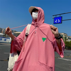 连帽短袖t恤男秋夏宽松休闲短袖体恤美式潮牌五分袖上衣ST240-P35图片