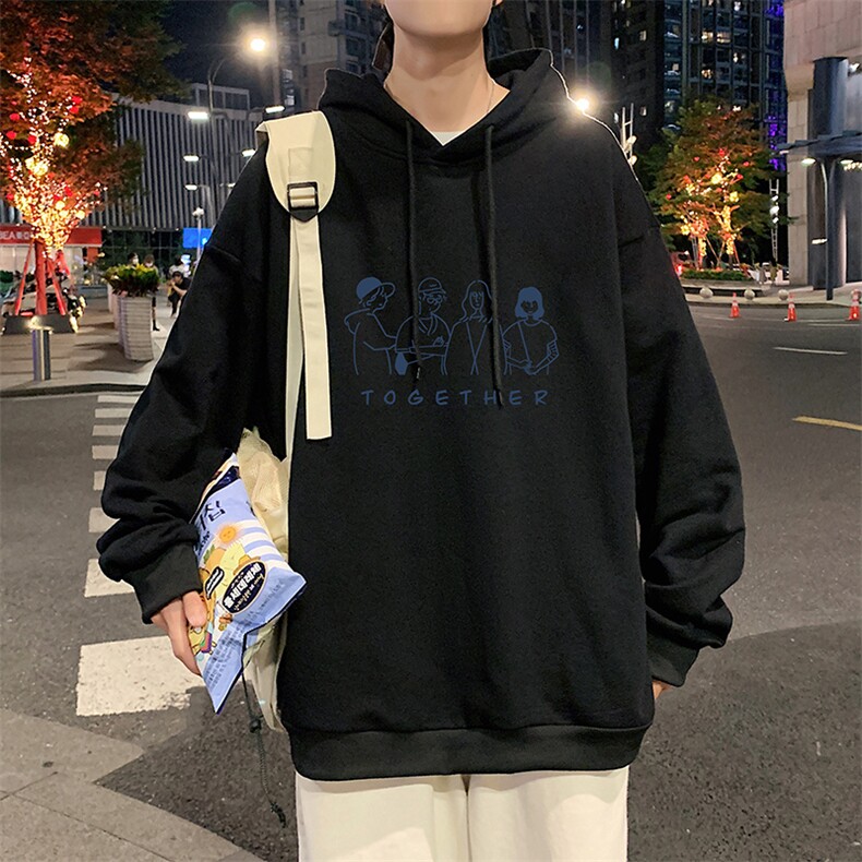 WY2191-P35加绒款-P40纯棉连帽卫衣男大码运动帽衫宽松薄外套男，男装卫衣，电商A040