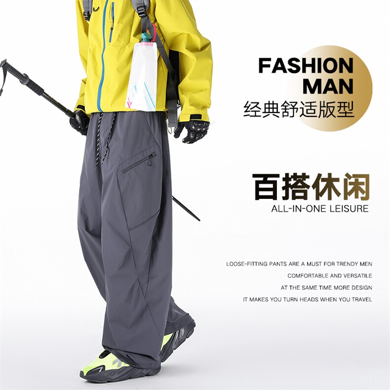 工装裤男春季阔腿cleanfit拼接解构褶皱弯刀裤子K0262-P52图片
