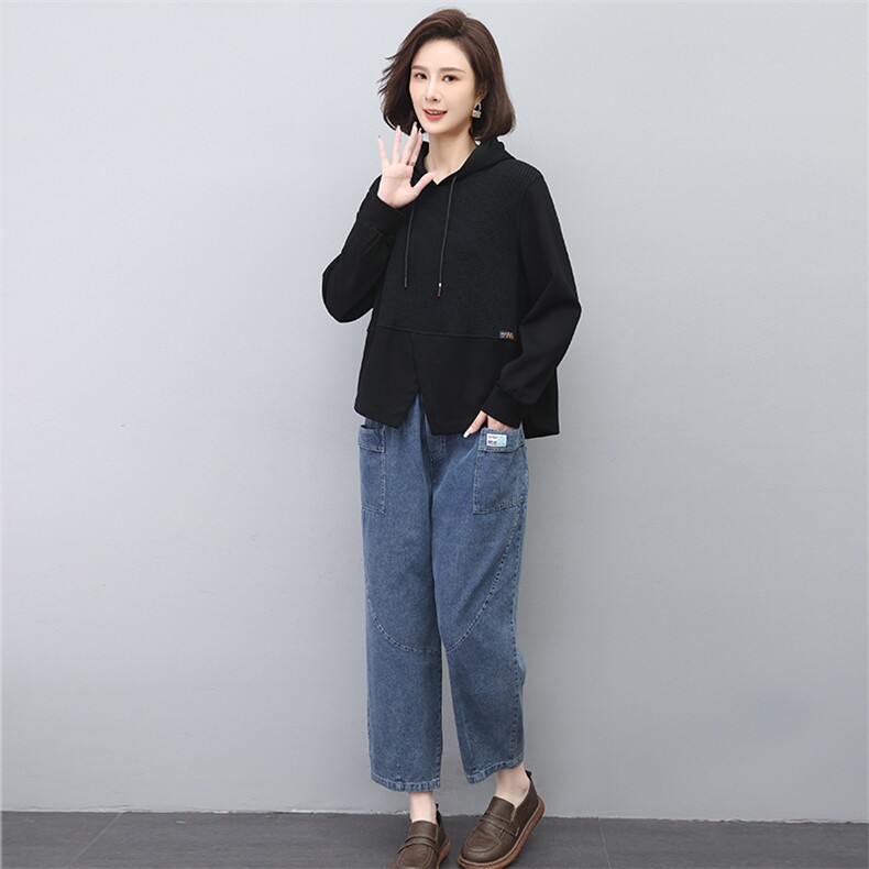 春季新款拼接连帽时尚套装显瘦百搭休闲两件套,女装套装/套裙,叶笙衣