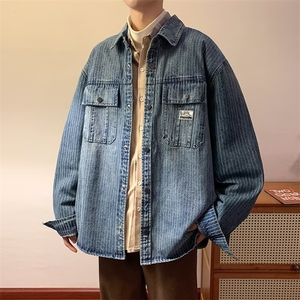 牛仔外套男条纹韩版潮流2023秋冬季新款ins宽松百搭夹克W4036-P61图片