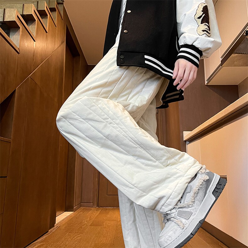 8XL-M加厚夹棉保暖长裤棉麻绗缝竖格休闲裤加棉棉裤K9111P68控88，男装棉裤，电商D206-1
