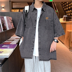 现货夏季复古牛仔衬衫港风chic港味盐系衬衣短袖外套W1008-P42，男装衬衫，星座512-3