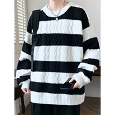 1506-1/MB1161/P50潮流宽松条纹毛衣撞色针织线衫青少年男生帅气，男装针织衫/毛衣，星座1506-1
