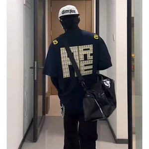 万针全刺绣工艺抖音得物高品质260克重磅纯棉双纱美式高街短袖T恤图片