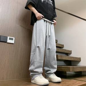 2025春夏款港风宽松设计感休闲百搭直筒卫裤休闲裤K24112-P40图片