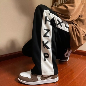 2024春季新款字母卫裤男韩版百搭拼色运动休闲阔腿裤男 K5661-P35图片