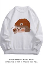 白底22秋冬潮流趣味小女孩设计感圆领保暖套头毛衣M1055P50控68，男装针织衫/毛衣，电商A247-1