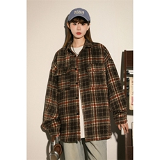 美式磨毛小香风加厚秋冬毛呢格子纹衬衫男女夹克棒球服CS3003-P60，男装夹克，星座222-7