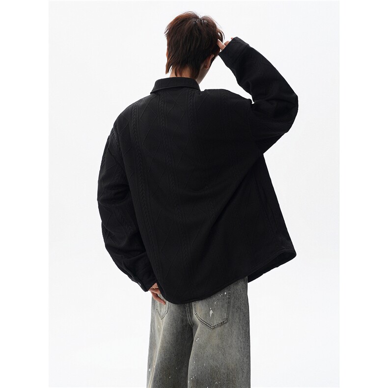 现货CS1117-特P42小众肌理感设计感大码衬衫男（含领带可拆卸）,男装衬衫,电商A059