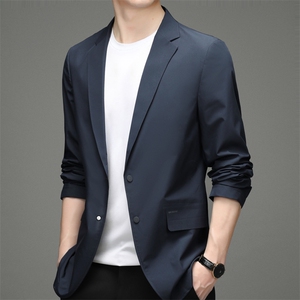 中年男士西服中青年新款纯色长袖小西装休闲商务外套2023秋季新款图片