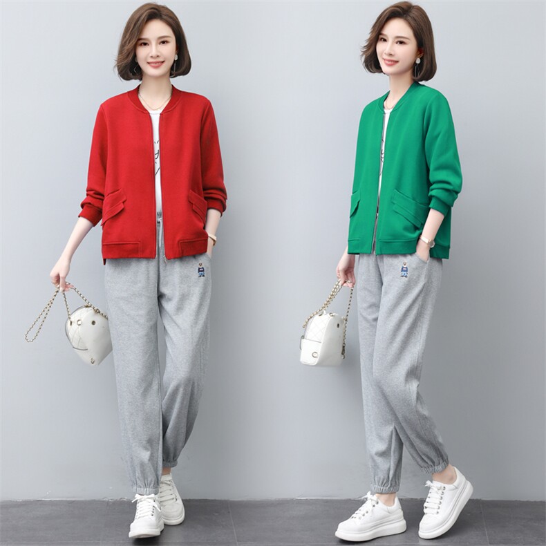 短款外套女士春秋夹克上衣2022新款中年妈妈装大码宽松休闲棒球服，女装套装/套裙，璐依舞