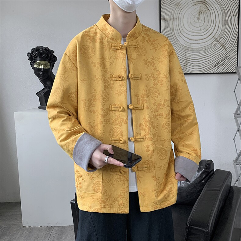 男士外套麂皮绒印花夹克盘扣立领唐装风XZ1512-2507-P85,男装夹克,星座1512