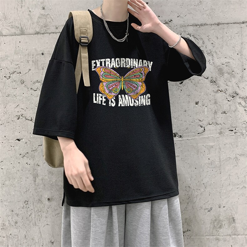 冰丝七分袖t恤男大码五分袖男短袖男中袖Q11366-P30,男装T恤,电商A040