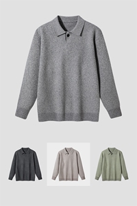老钱风翻领毛衣男士秋冬款宽松polo领针织衫高级感衣服图片