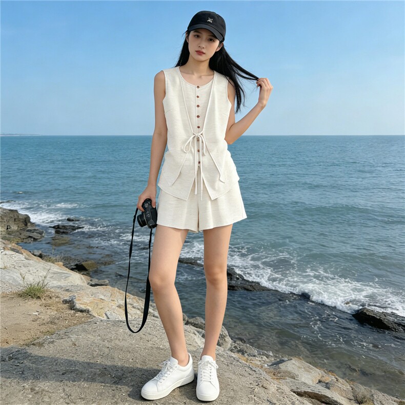 女夏新款小众气质时尚一整套穿搭套装背心马甲上衣阔腿短裤两件套,女装套装/套裙,江南