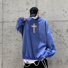 水洗做旧加绒加厚卫衣男23冬季高领十字架打底衫XZ514-2-X53-P78，男装T恤，星座514-2(原B239)