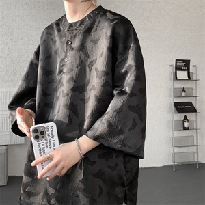 8XL-M风蝴蝶t恤大码唐装新中式七分袖棉麻冰丝短袖DX1208P48图片
