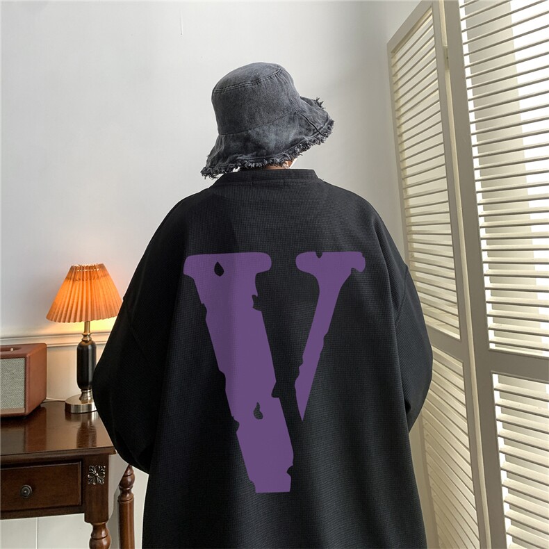 ！22秋季新款宽松大码港风紫色大v华夫格圆领卫衣HW9011-p30图片