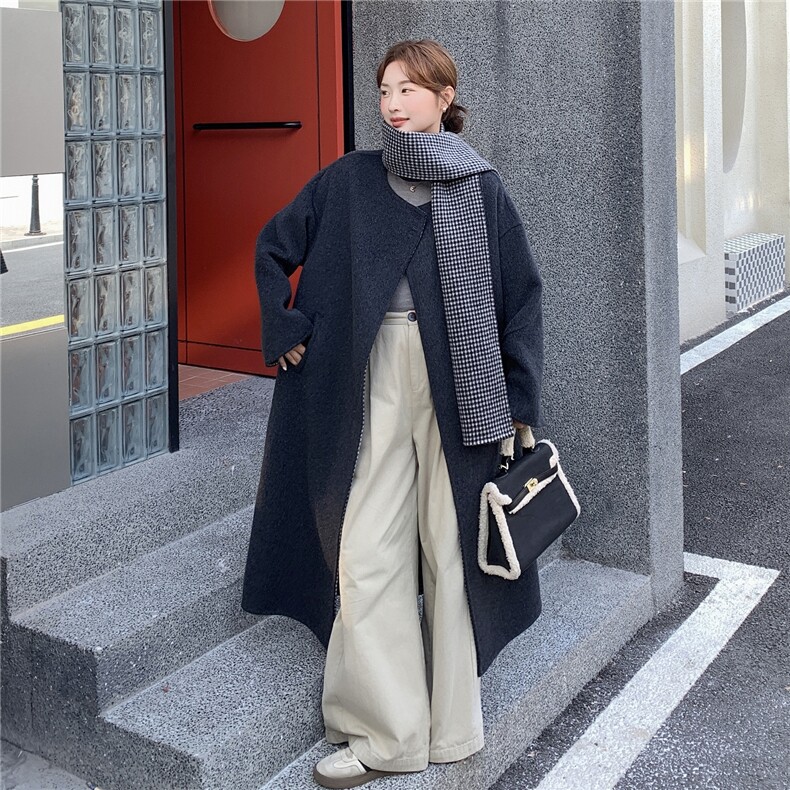 韩版减龄长款双面羊绒大衣女2025年冬季新款显瘦加厚保暖毛呢外套,女装双面呢大衣,蝶眷
