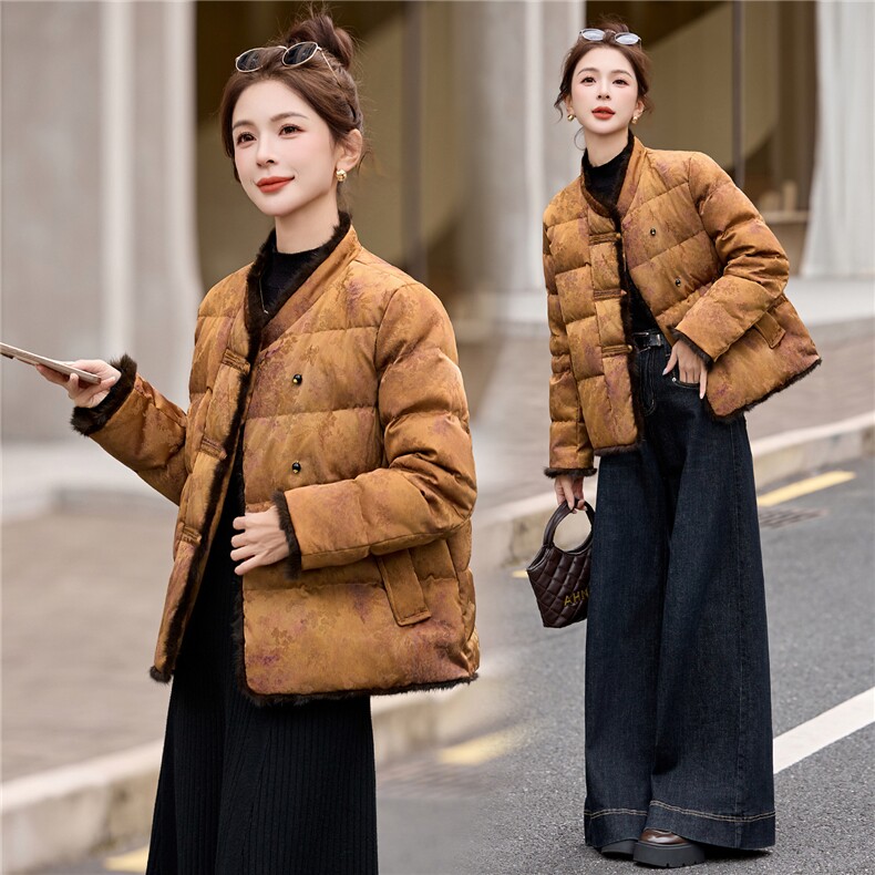 新中式G风羽绒服女2025冬新款今年流行水貂毛短款外套,女装羽绒服,伊仟回