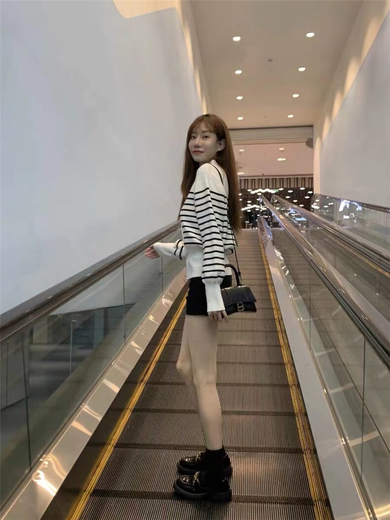 半身条纹开衫,针织衫/毛衣,美莎羊绒