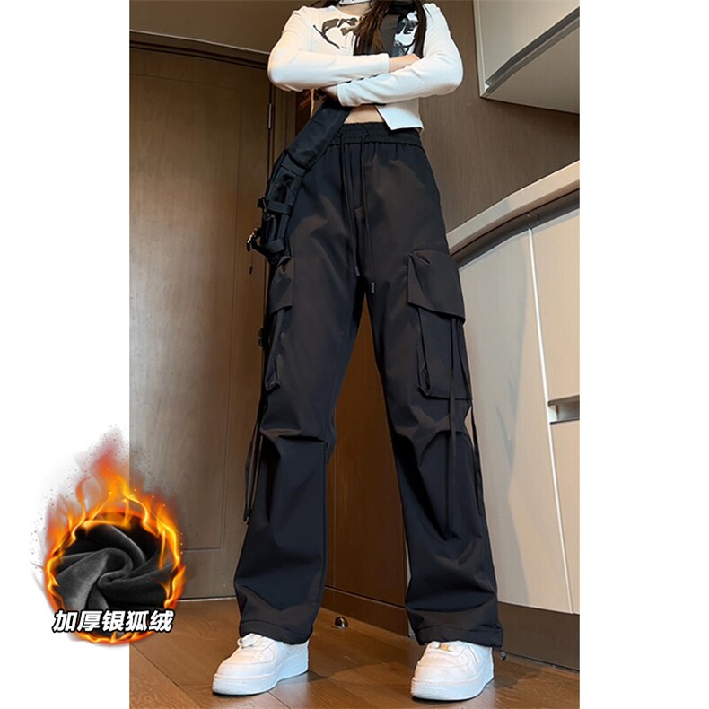 特批P42无差价24冬季港风潮流休闲直筒工装裤男女同款K1212J加绒,男装休闲裤,电商A001