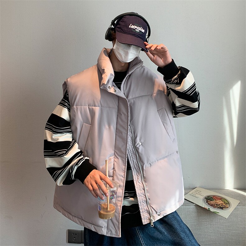 冬季加厚棉马甲男士休闲棉背心立领潮流青年纯色A266-WMJ8633-P45，男装背心/马甲，电商A266