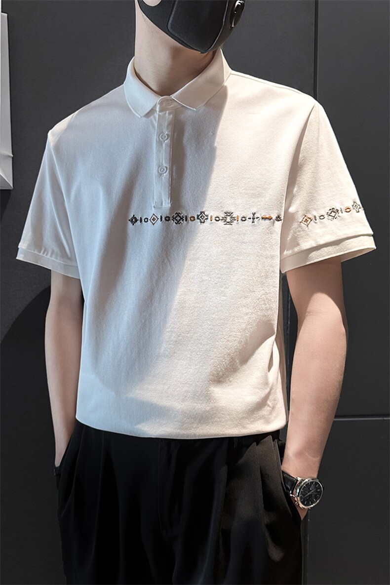 夏季新款新中式民族风绣花短袖POLO衫男潮流不对称刺绣PL55-P58,男装Polo衫,电商A368