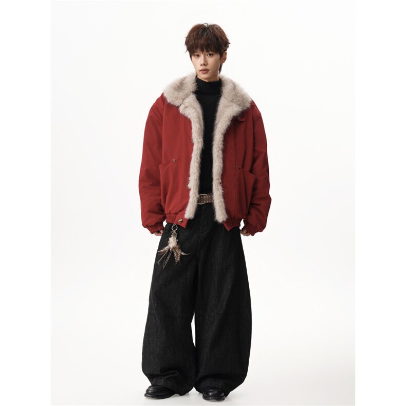 1506/QM60660/P103新年红工装毛领肌理感夹克棉服保暖立领外套冬,男装夹克,星座1506