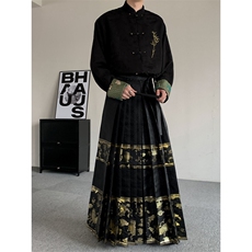 新中式织金马面裙男女2024新款黑色新中式轻风通勤明制，男装民族服装，星座909