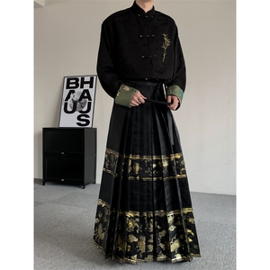 新中式织金马面裙男女2024新款黑色新中式轻风通勤明制图片