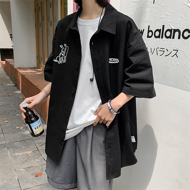 【】A003-HC2021-P40夏装新款个性港风短袖衬衫女模1，男装衬衫，电商A003