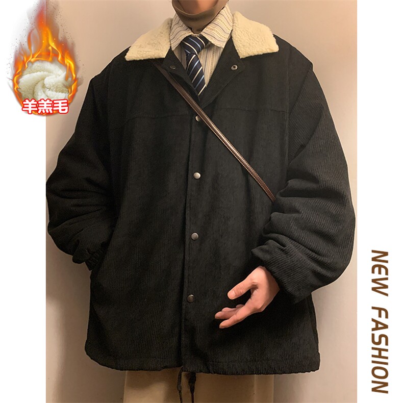 特批P78无差价冬季oversize灯芯绒翻领夹克男潮羊羔毛棉衣棉服M82,男装棉衣,电商A001-1