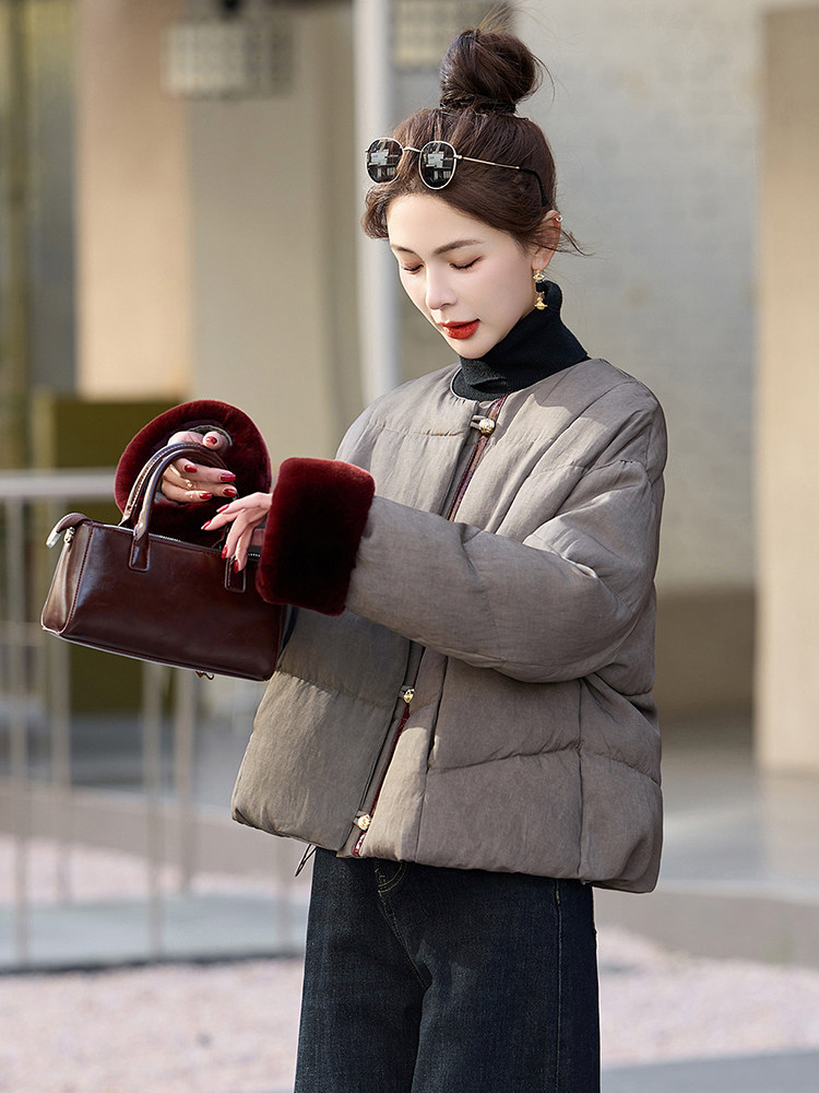 短款羽绒服女2025冬新款高级感超好看新中式洋气独特灰色加厚外套,女装羽绒服,半夏