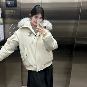 A583-P108 2025冬季可拆卸大毛领连帽棉服防泼水上衣图片