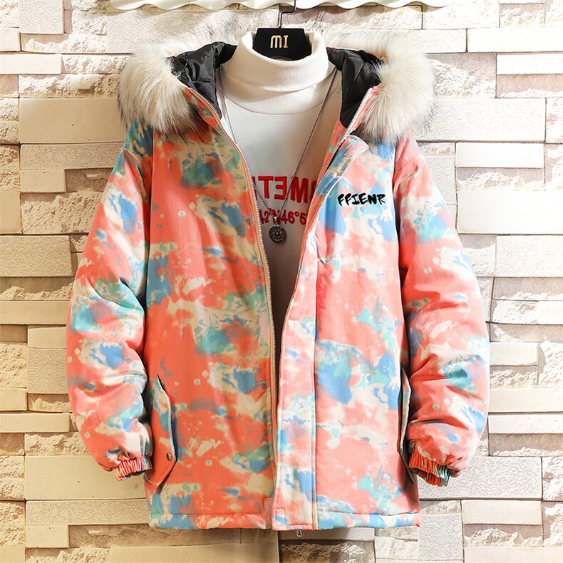 MC49051-P135大毛领迷彩棉衣男大码加厚棉服男棉袄子砖墙挂拍,男装棉衣,电商A040A