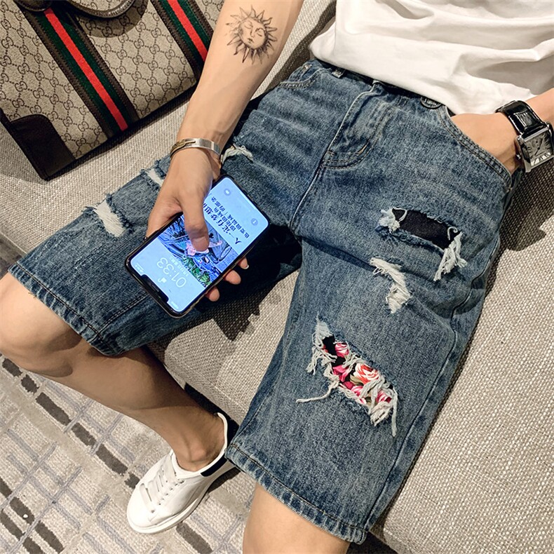 N-批2021夏牛仔短裤男外穿五分裤破洞薄款裤子,男装牛仔裤,星座102A（原电商D309-1）