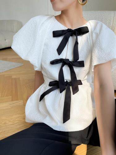 【新款】前片大蝴蝶结泡泡袖上衣，女装，LION&CAT(2F)