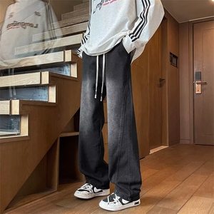 拼接潮牌牛仔裤男秋季cleanfit阔腿裤子复古宽松直筒长裤 N7076图片
