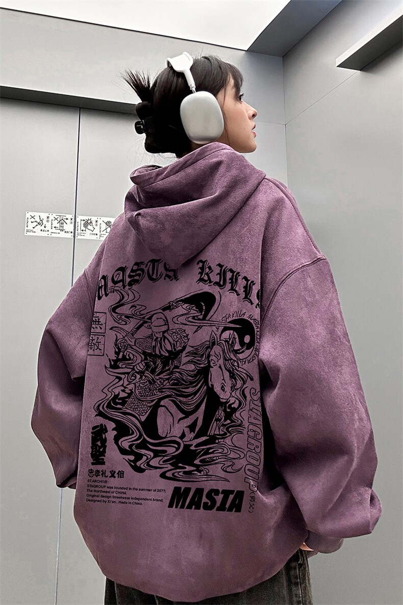 ！麂皮绒连帽卫衣直播品质重磅400克关公印花JL7039-P45控78,男装卫衣,星座508（原C305）