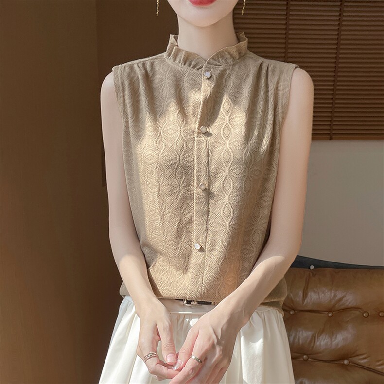 新款针织木耳领口无袖针织衫时尚百搭,针织衫/毛衣,绒宛羊绒