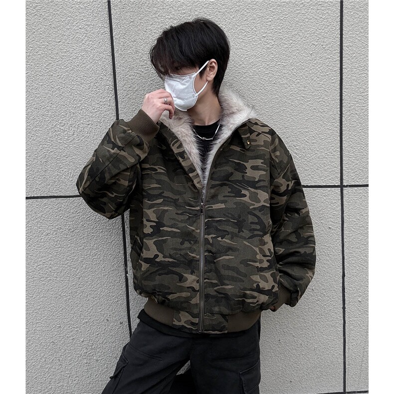 冬季重磅新立领迷彩座山雕棉衣男装痞帅毛毛领棉服外套S377-特125图片