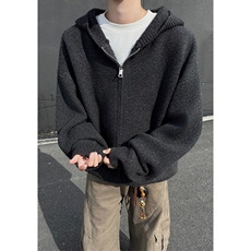 秋冬连帽开衫男女宽松老钱风纯色毛衣真口袋复古针织衫外套MY628，男装针织衫/毛衣，星座1116A（原606A-3）