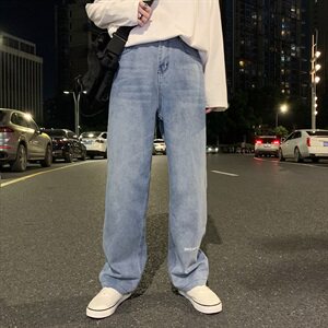 牛仔裤男20港风潮牌一字破洞宽松直筒百搭长裤716-2-NZ003-P55图片