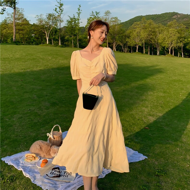 连衣裙时尚潮流舒适短袖2021年夏季纯色宽松优雅,女装连衣裙,安雅