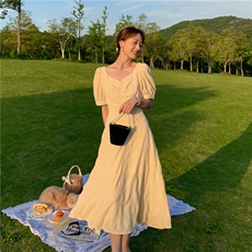 连衣裙时尚潮流舒适短袖2021年夏季纯色宽松优雅，女装连衣裙，安雅